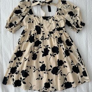Charming Black and Cream Floral Women’s Dress